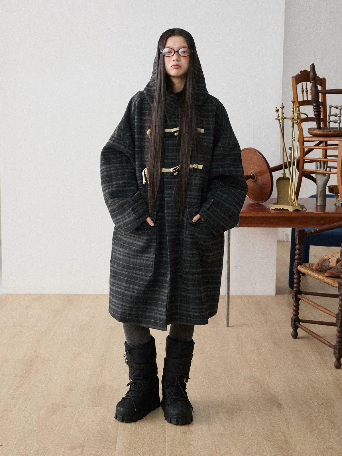 Wool Blend Hooded Duffle Coat