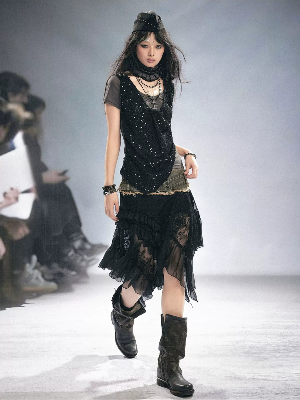 Lace Denim Skirt