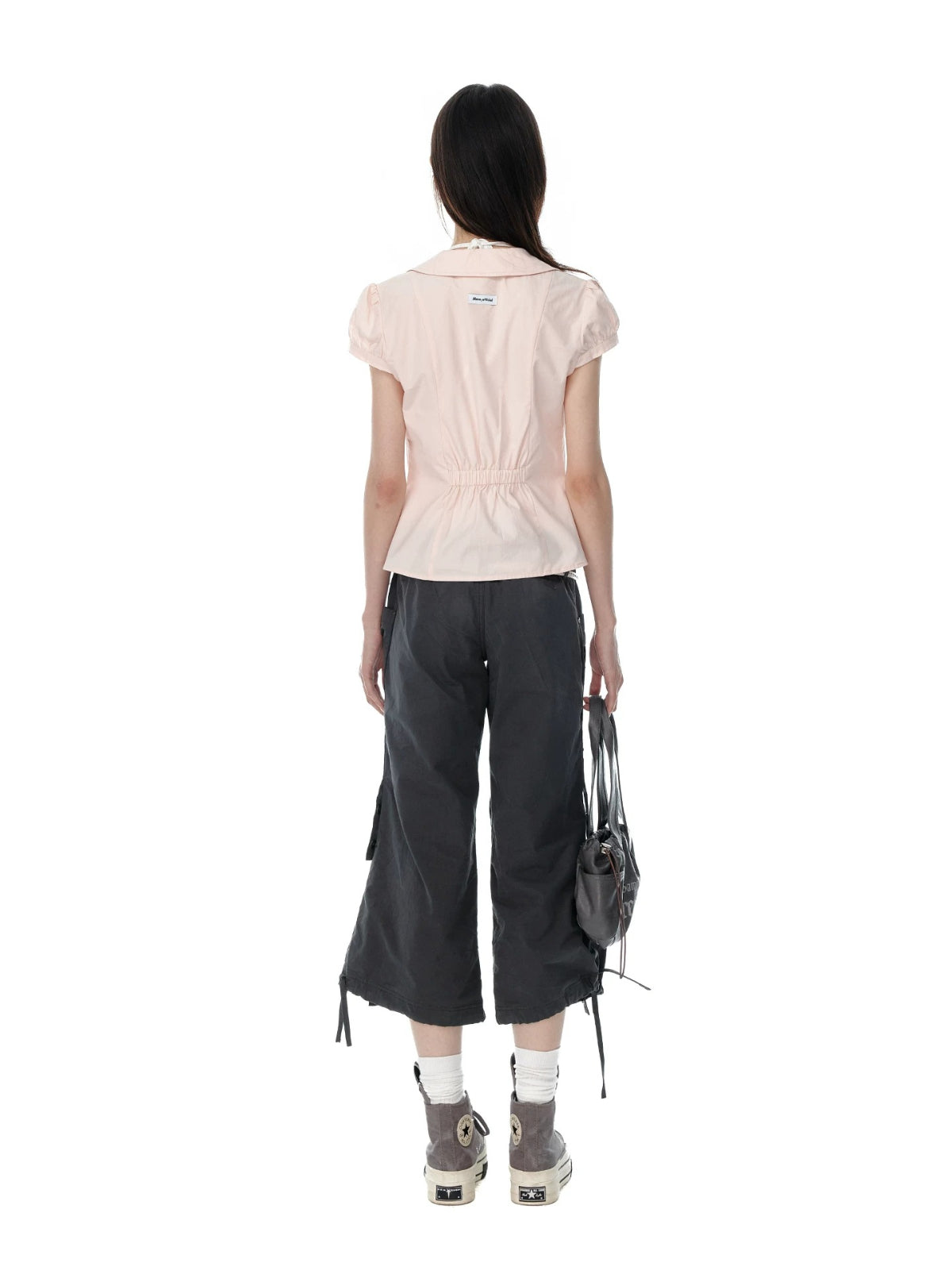Tie Waist Puff Sleeve Short Blouse