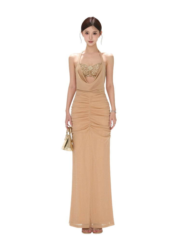 Gold Halter Sequin Dress