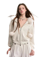 Furry Pom-Pom Hooded Sweatshirt