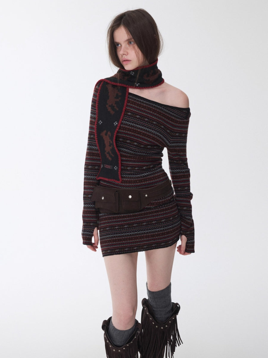 Fair Isle Pony Jacquard Knit Scarf