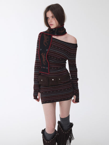 Fair Isle Pony Jacquard Knit Scarf