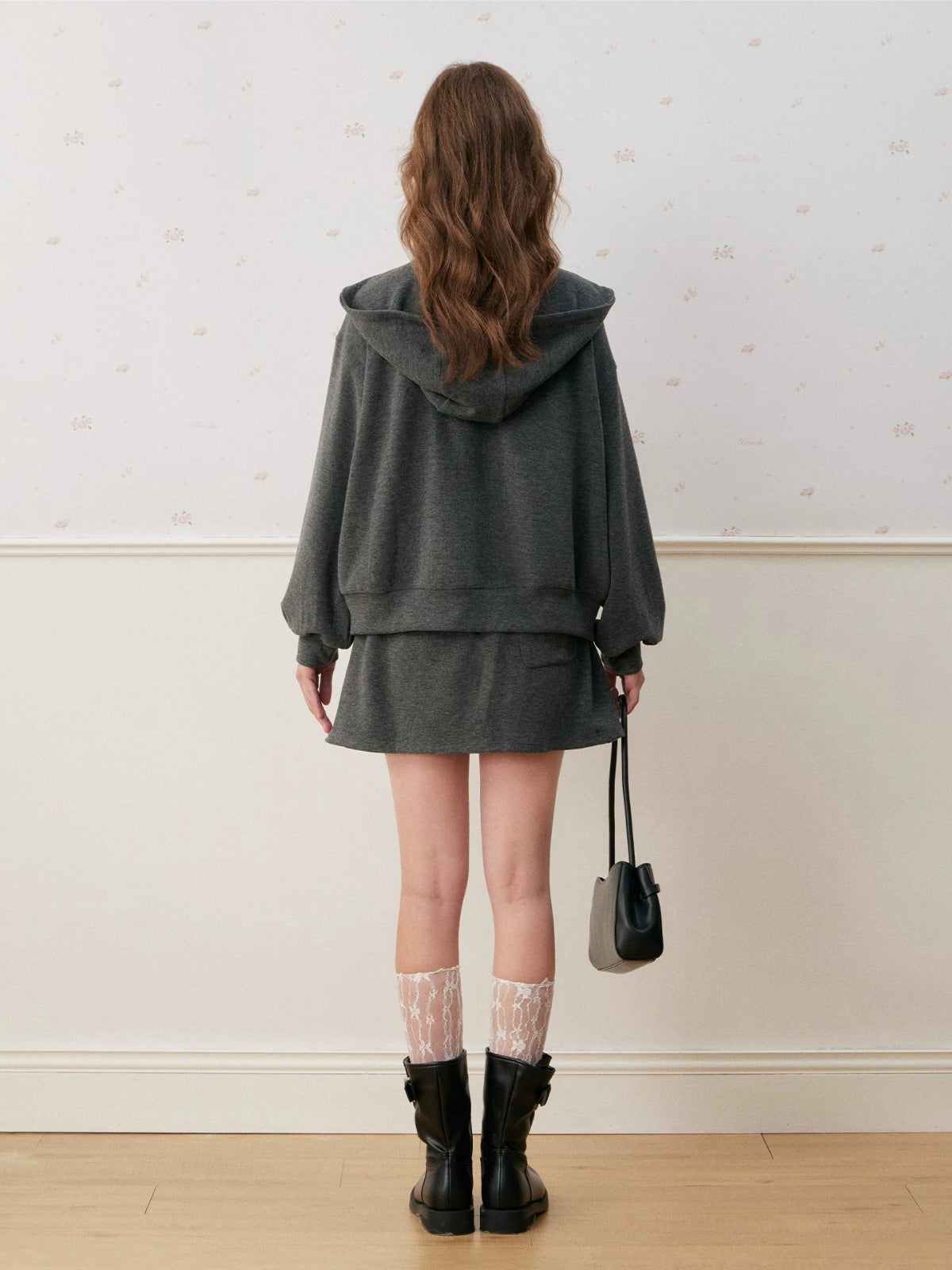Lace Trim Hoodie &amp; Skirt Set