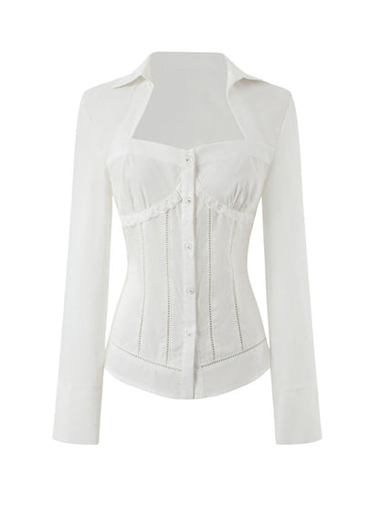 White Lace Slim-Fit Long-Sleeve Shirt