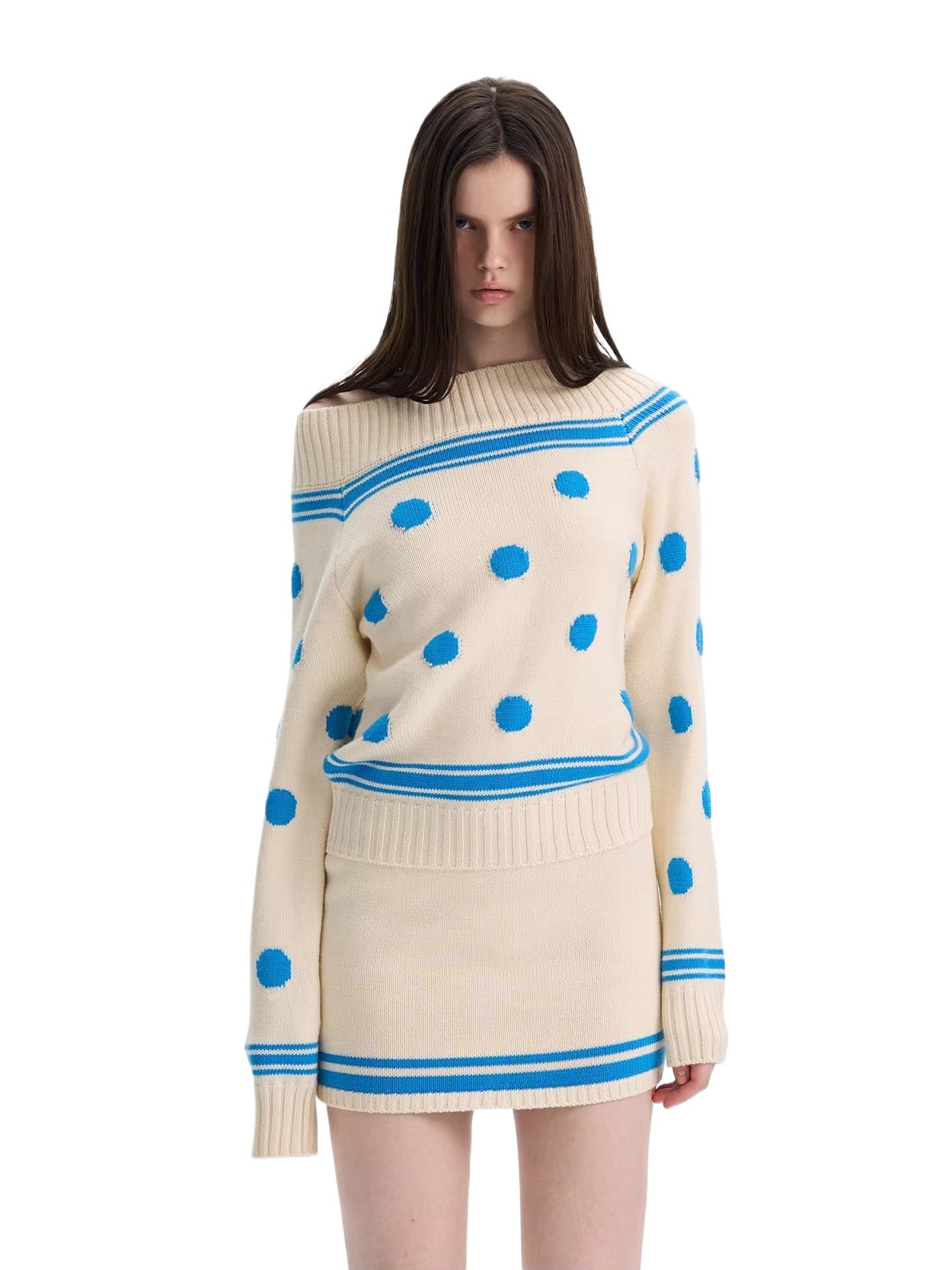 Color-block Striped Polka Dot Knit Dress