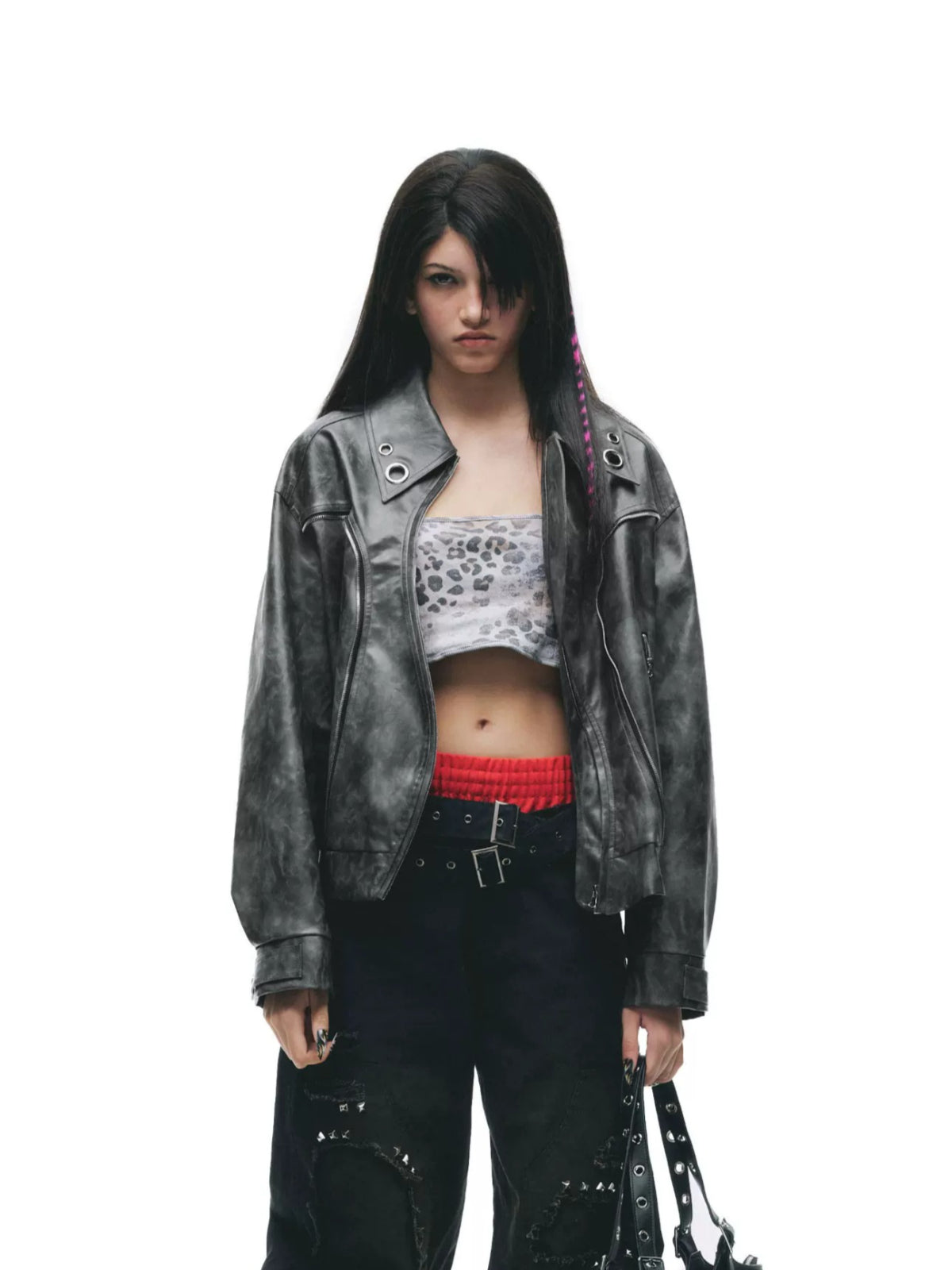 Eyelet PU Leather Jacket