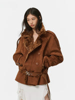 Faux Suede Plush Collar Coat