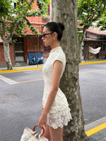 Ivory Floral Ruched Qipao Mini Dress