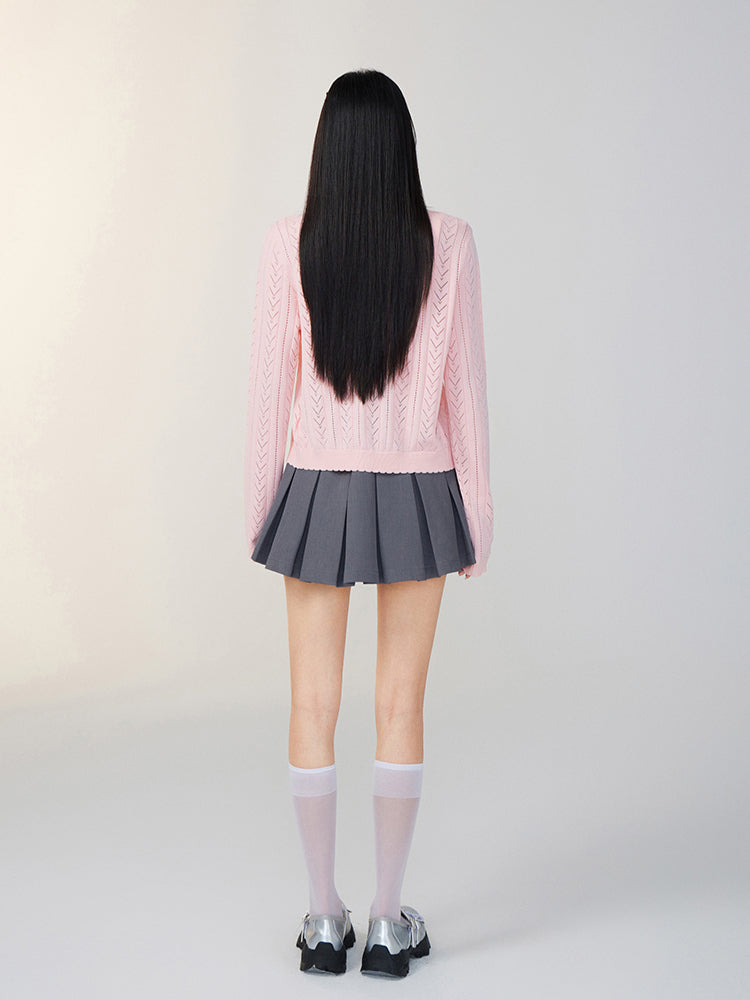 Pink &amp; Off-white Lace Knit Cardigan