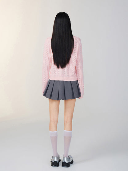 Pink &amp; Off-white Lace Knit Cardigan