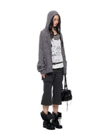 Hooded Mohair Blend Knit Cardigan