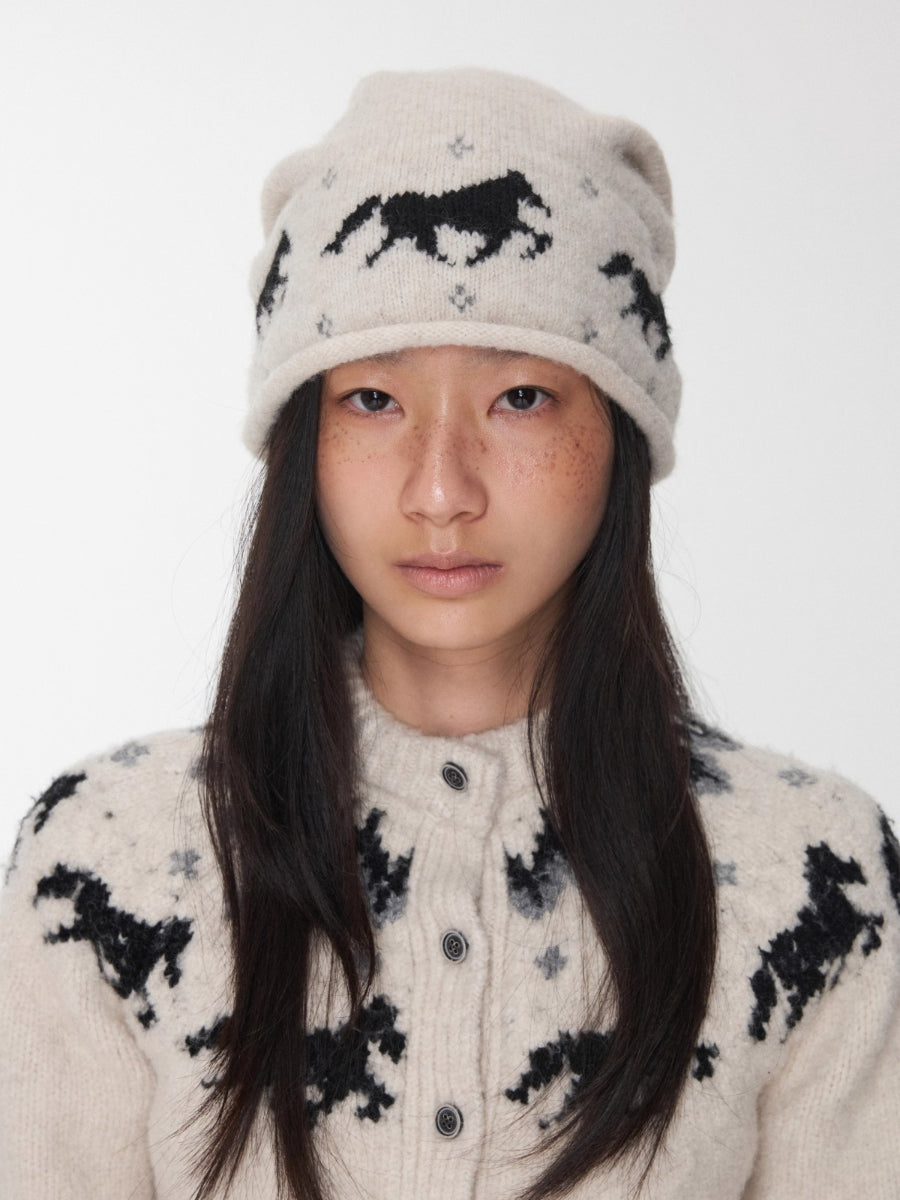 Fair Isle Pony Jacquard Knit Beanie