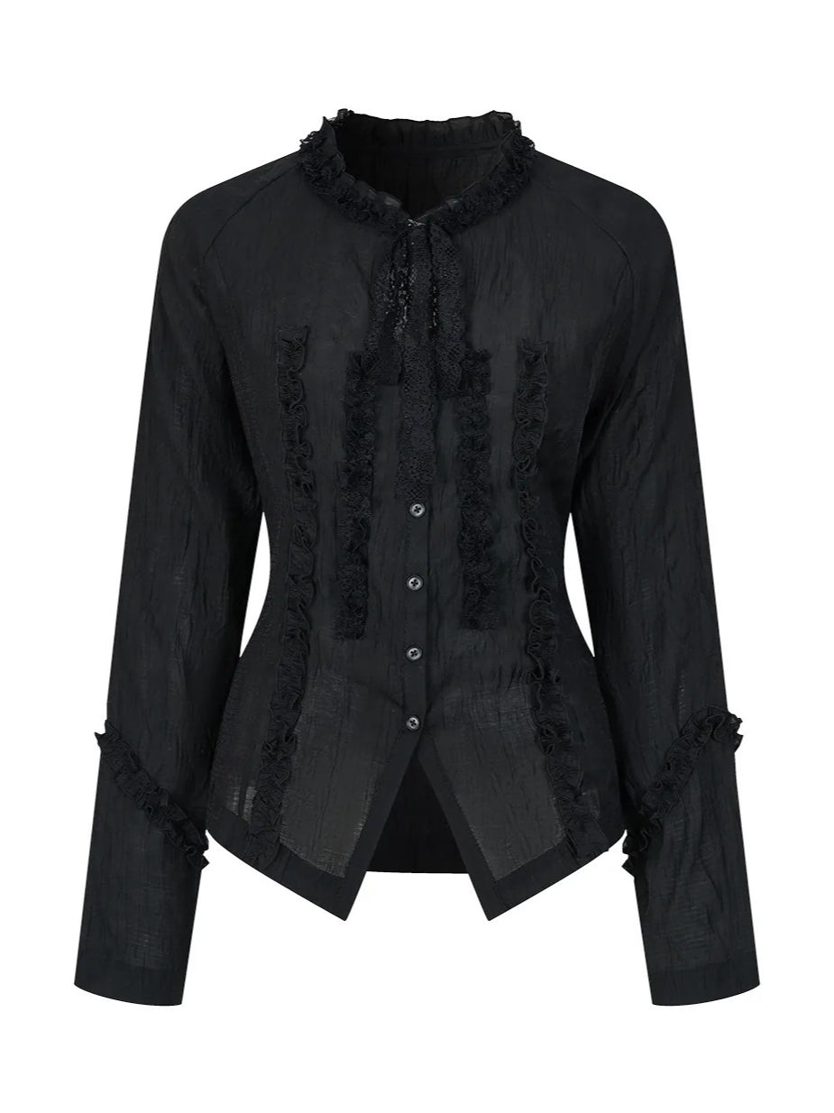 Black Ruffle Tie Blouse