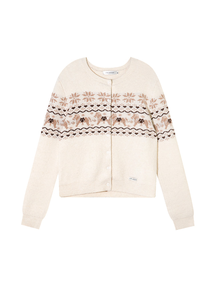 Fair Isle Knit Cardigan and Scarf Set