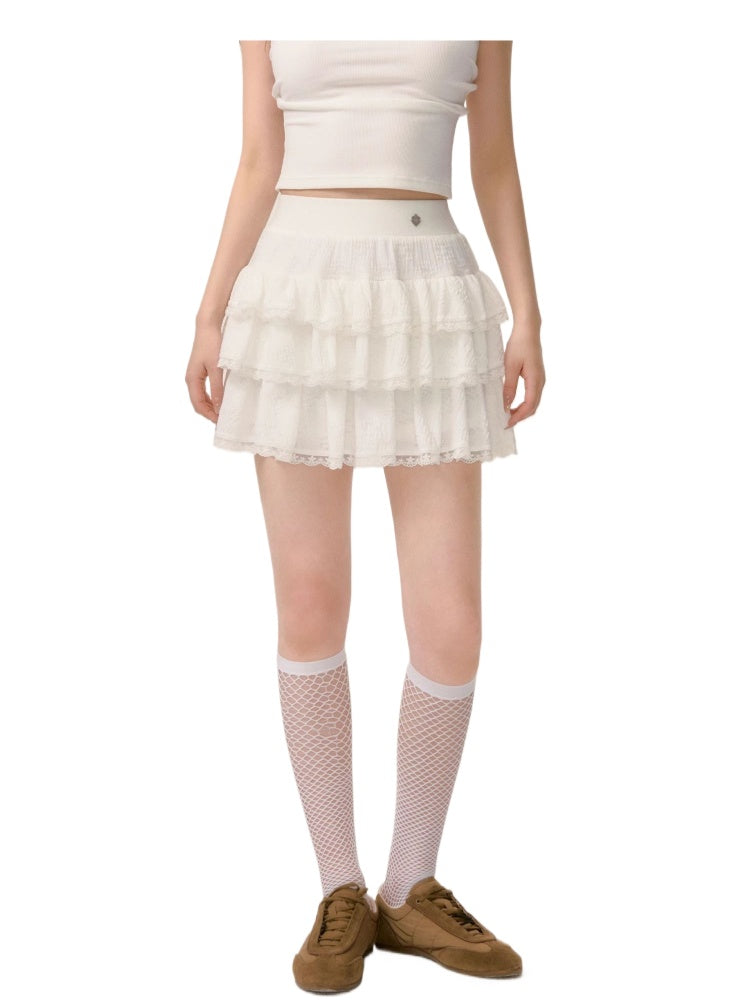 Lace Trim A-line Tulle Skirt