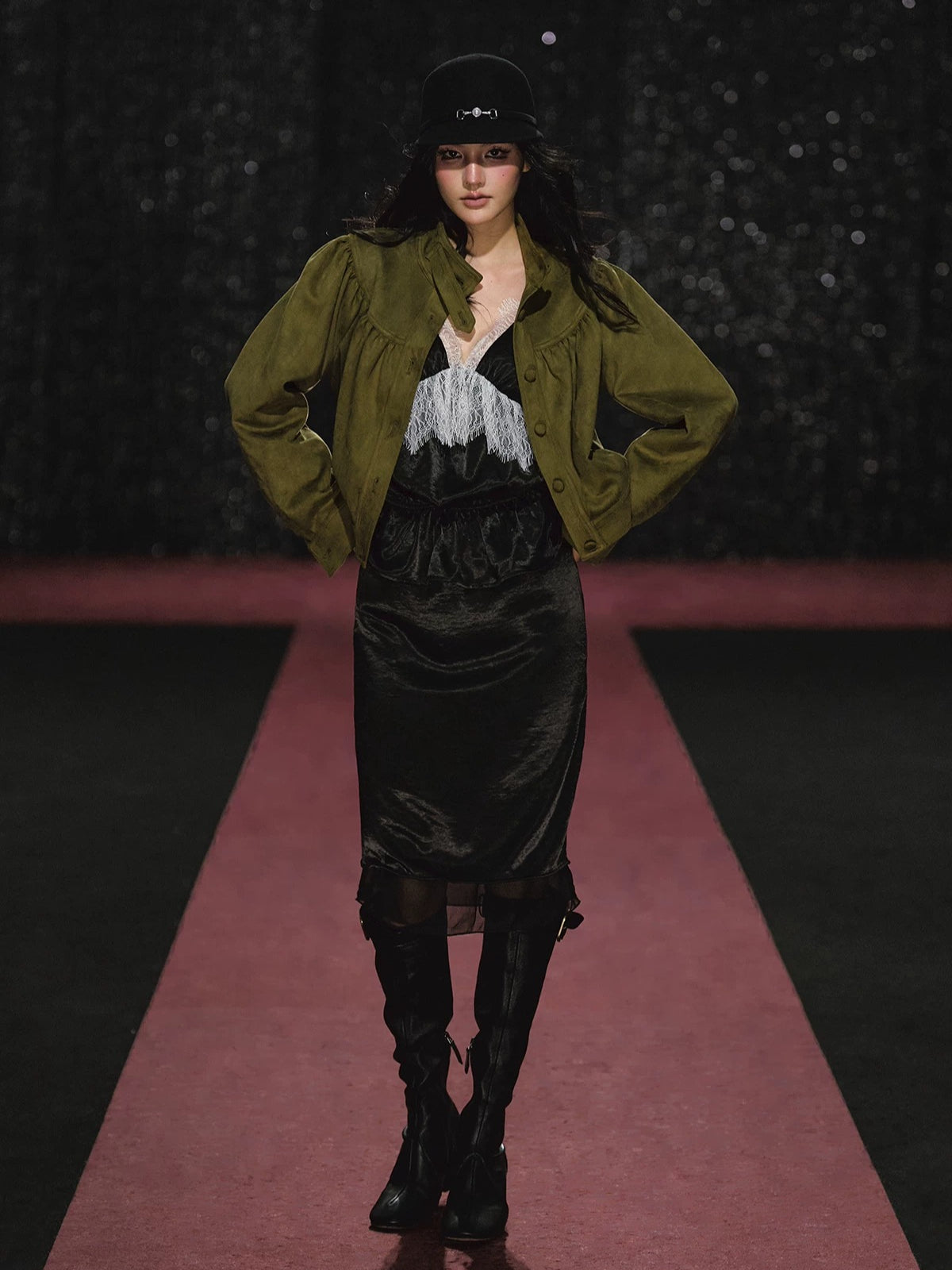 Ruched Stand Collar Faux Suede Jacket