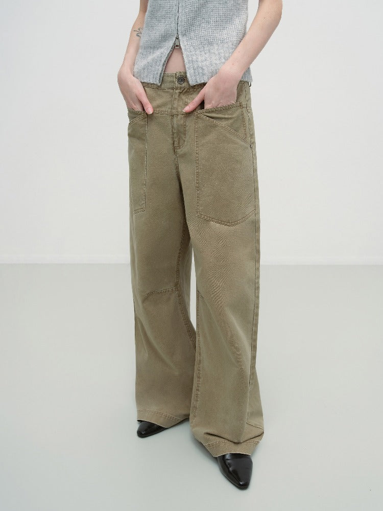 Khaki Vintage Wash Wide Pants