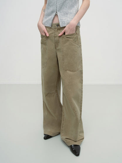 Khaki Vintage Wash Wide Pants