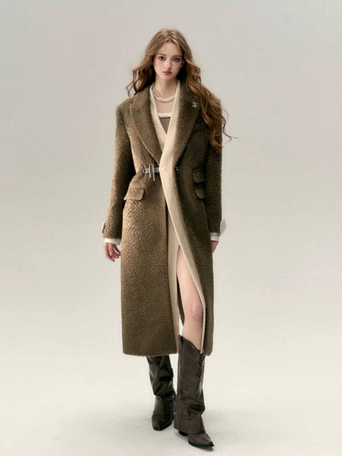 Matcha Green &amp; Black Wool Spliced Coat