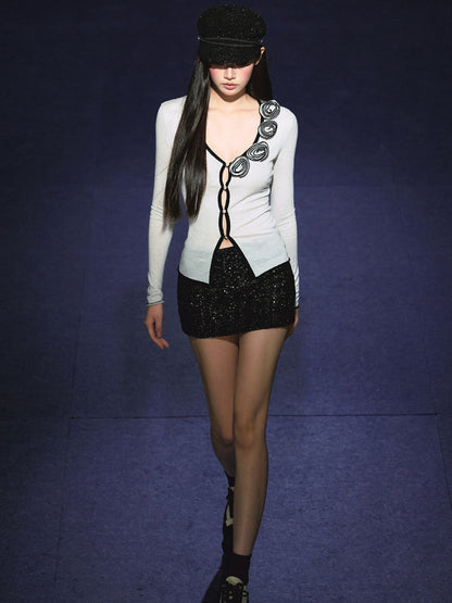 3D Rose Appliqué Sheer Knit Cardigan