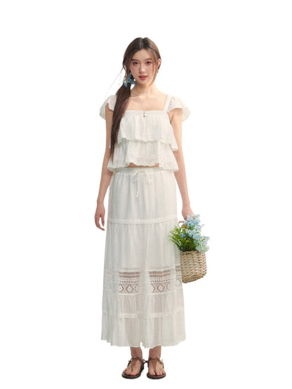 Soft Flutter Sleeve Blouse &amp; Skirt Set