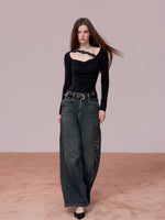 Ruched Lace Detail Knit Top