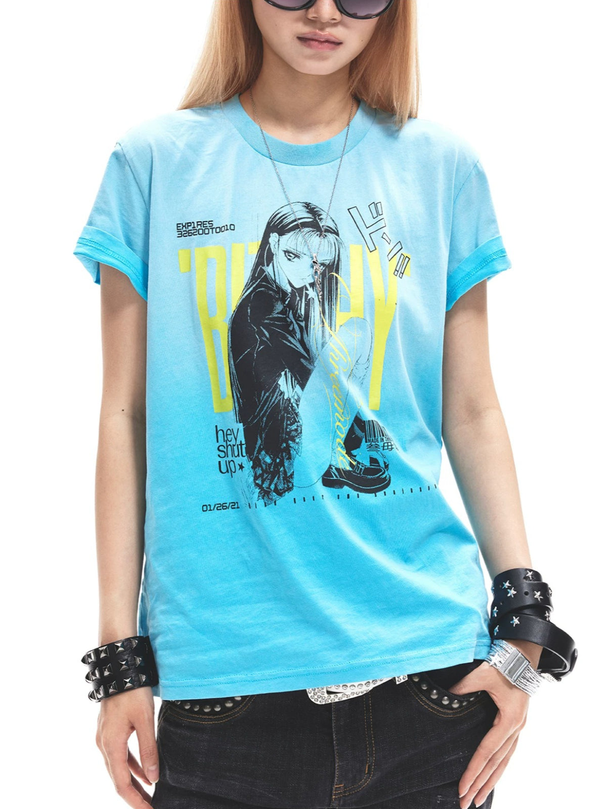 Punk Ruched Graphic Crop Tee