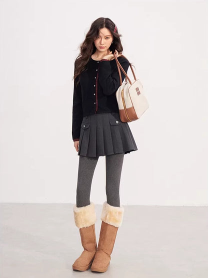 Color-blocked Waistband Pleated Skirt