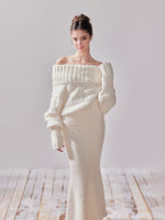 Oversized Turtleneck Off-Shoulder Sweater & Skirt Set