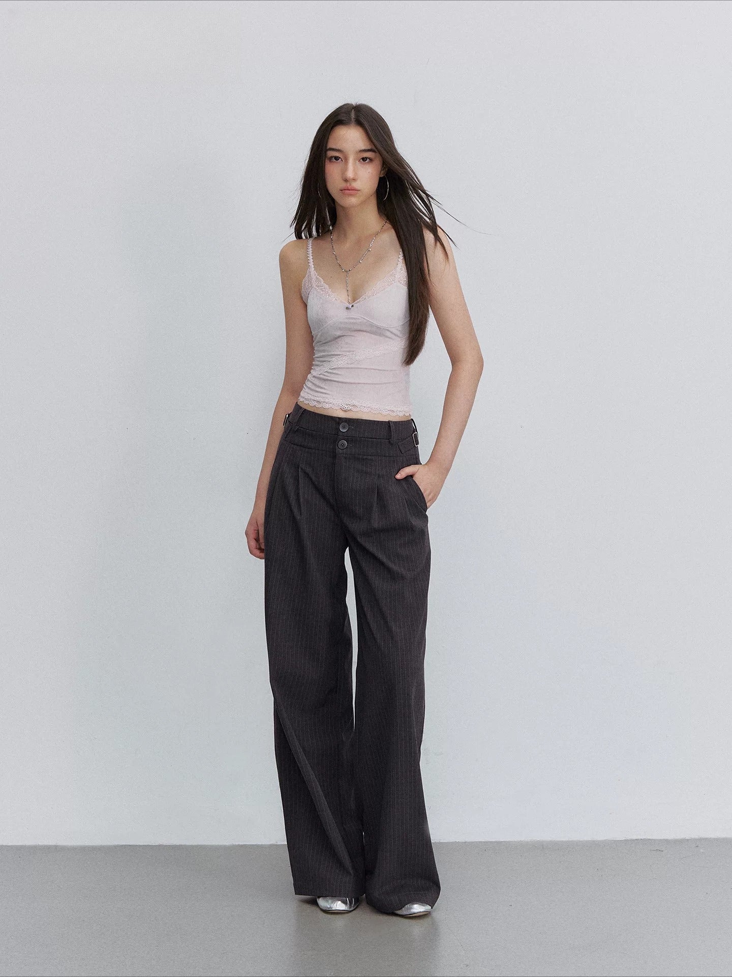 Pinstripe Wide Leg Trousers