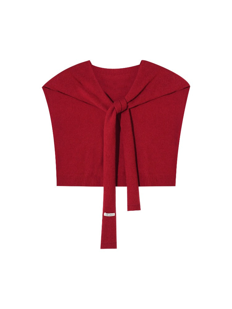 Solid Knit Tie-Front Shoulder Shawl