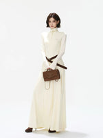 Belted Turtleneck Knit Maxi Dress