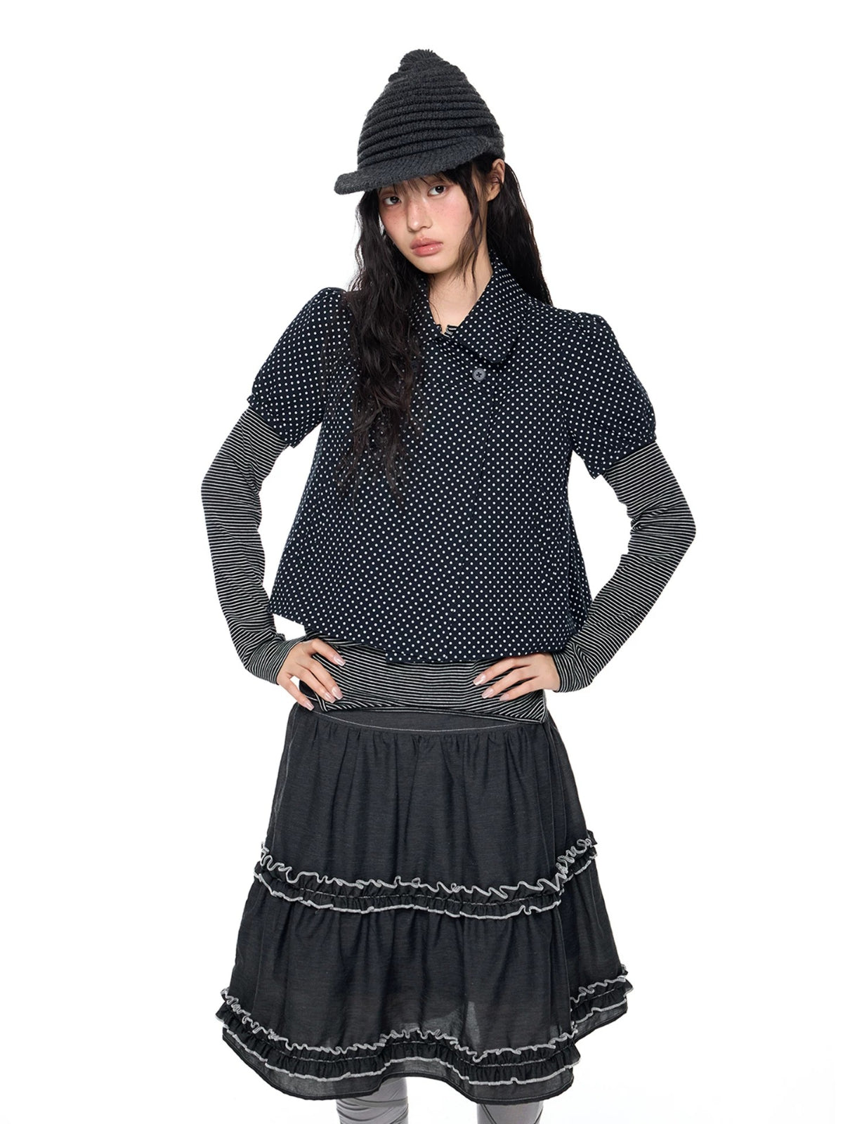 Polka Dot Plaid Collar Shirt