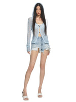 Blue Irregular Distressed Denim Shorts