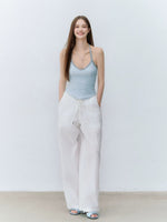 Beige Drawstring Straight Pants