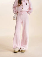 Pink Knit Turn-Down Collar Cardigan Set