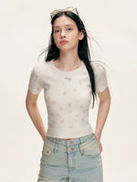 Cream Floral Knit Tee