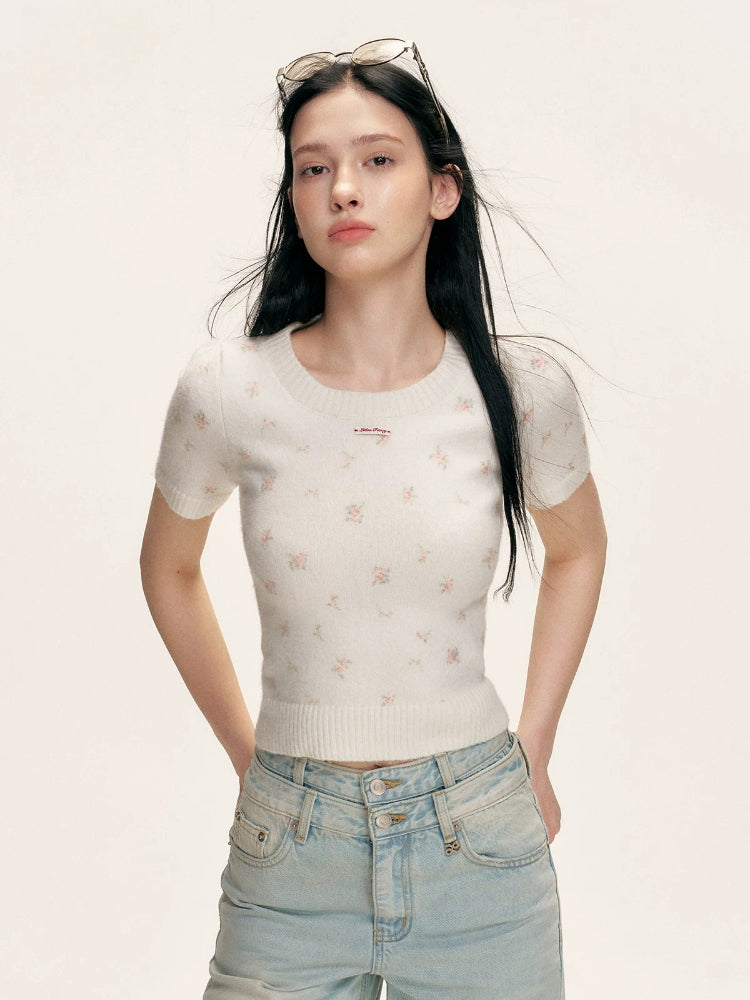 Cream Floral Knit Tee