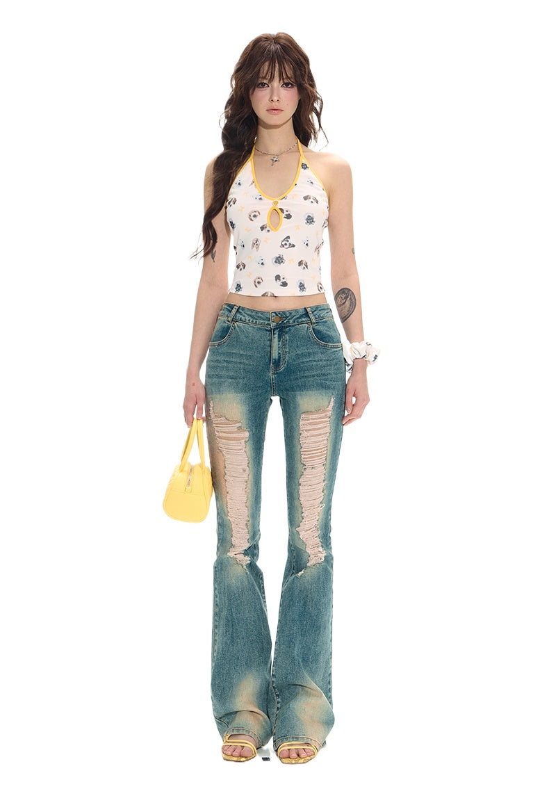 Distressed Slim Flare Jeans