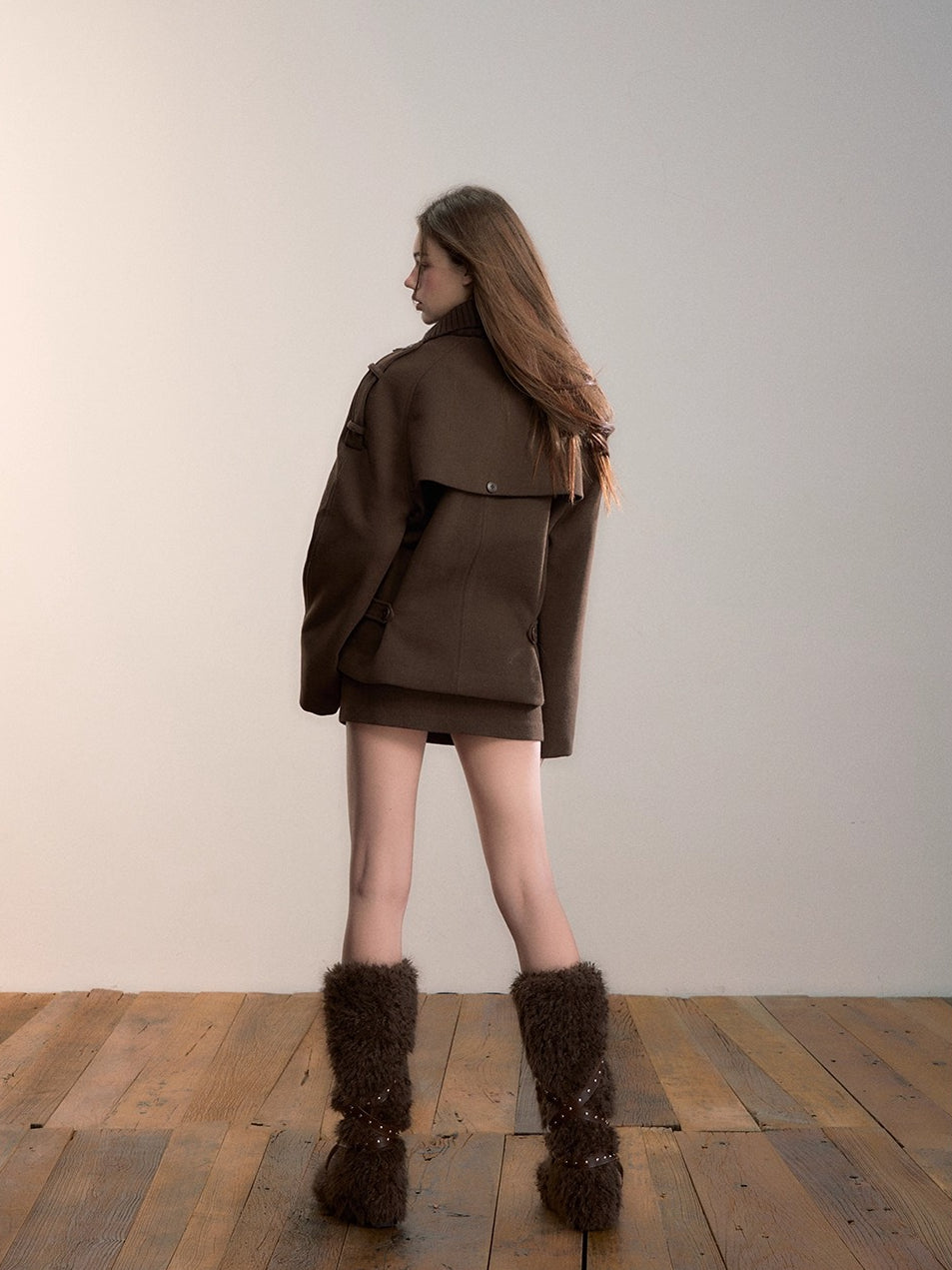 Knit-Panel High-Neck Padded Jacket