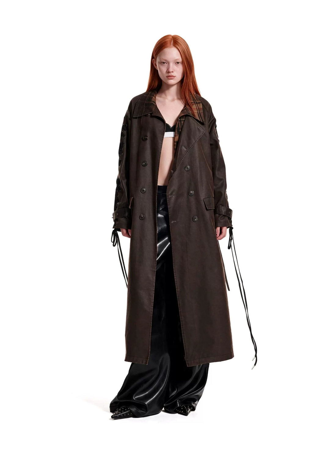 Distressed Contrast Panel Trench Coat