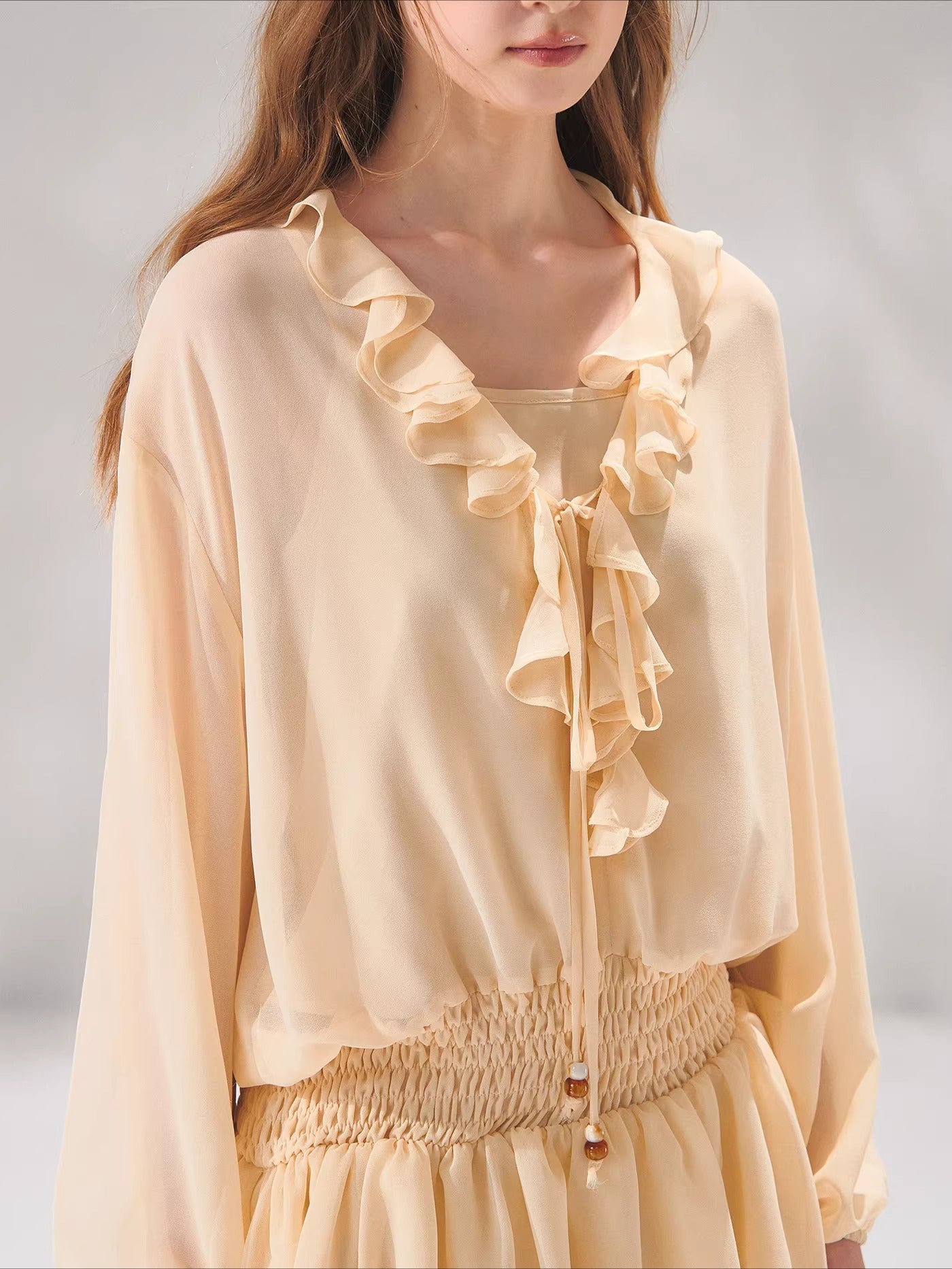 Beaded Ruffle Chiffon Dress