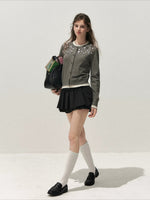 Beaded Contrast Knit Sweater