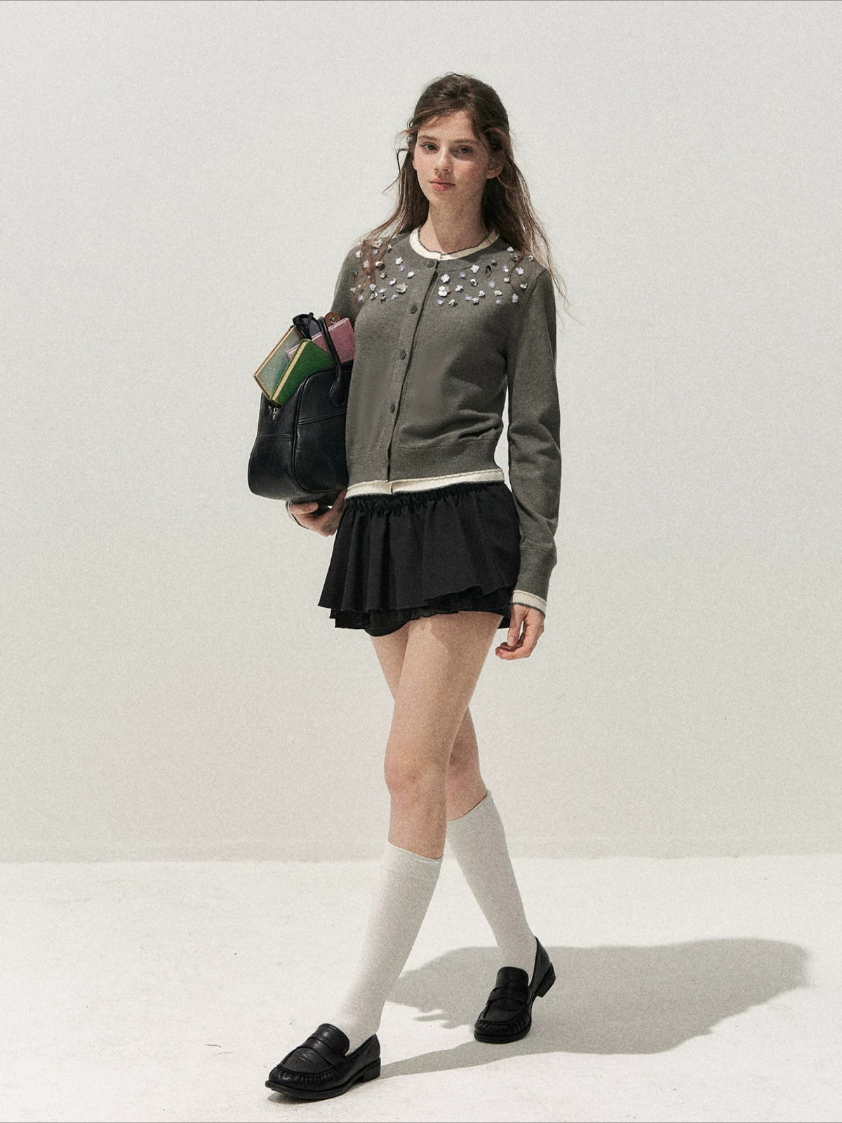 Beaded Contrast Knit Sweater