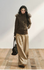 Brown Faux Fur Hooded Toggle Coat