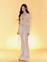Slim Fit Knit Bell Bottom Pants Knitted Set