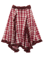 Asymmetric Ruffle Plaid Midi Skirt