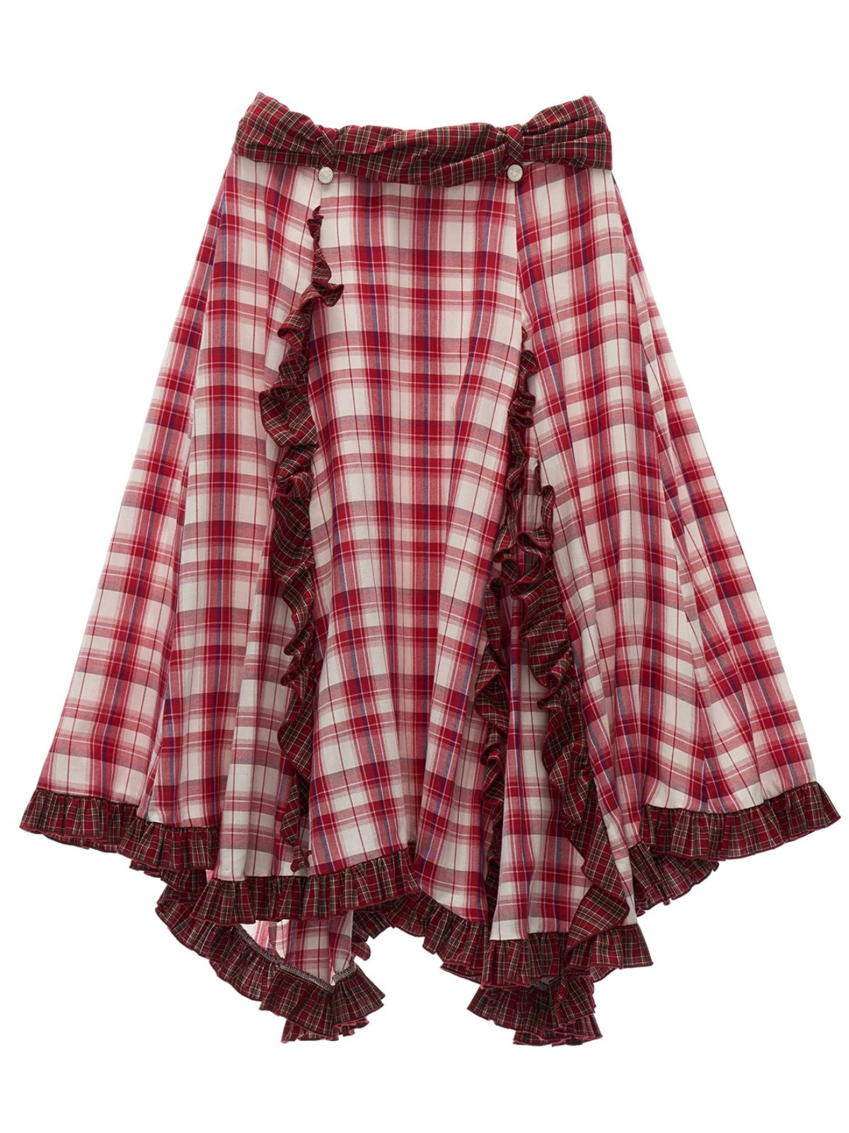 Asymmetric Ruffle Plaid Midi Skirt