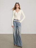 Lace Panel Ribbed Knit Sweater Top